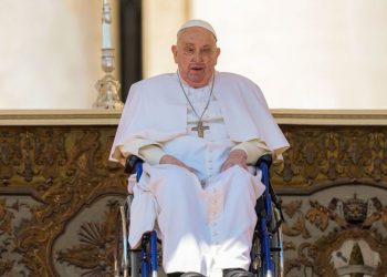Pope Francis makes surprise public appearance after leaving hospital two weeks ago